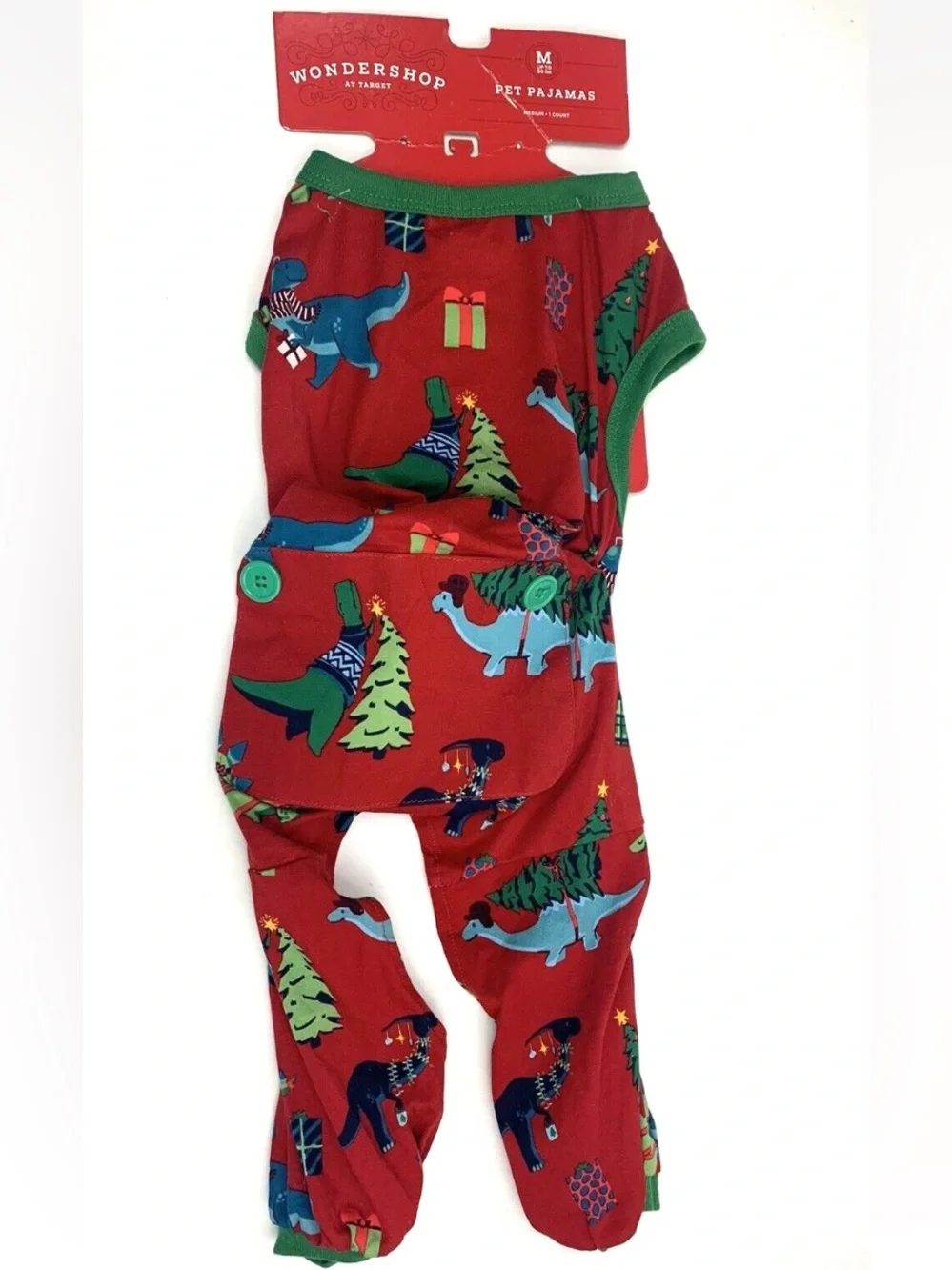 Wondershop Red Holiday Dinosaur Pet Pajamas with Green Trim NWT Size Medium